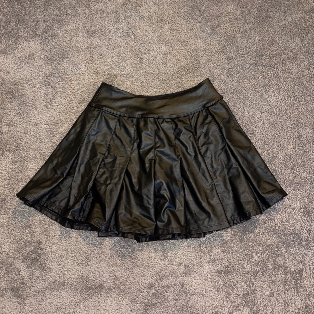Aerie Black Skater Leather Skirt